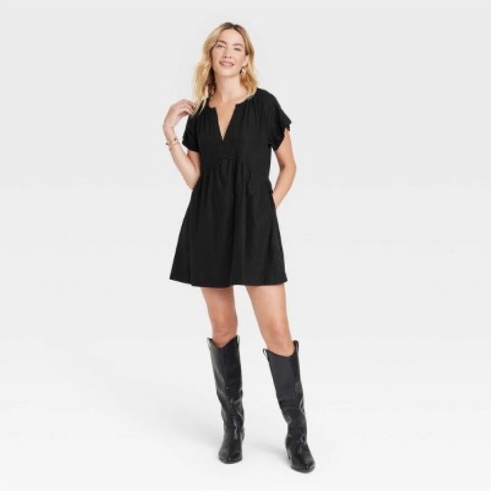 Black linen blend V-neck, mini dress by Universal Thread, XL